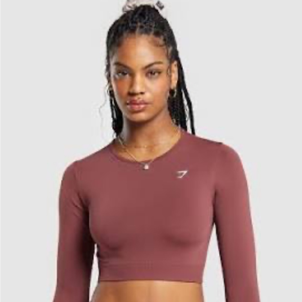 Gymshark EVERYDAY SEAMLESS LONG SLEEVE CROP TOP size M -body fit red NWT
